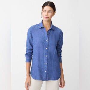 J. McLaughlin Britt Linen Button Down Shirt in Dark Chambray Blue XXL Coastal